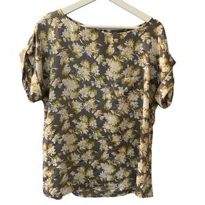 Bobeau Women's Floral Boat Neck Short Sleeve Blouse Size Large